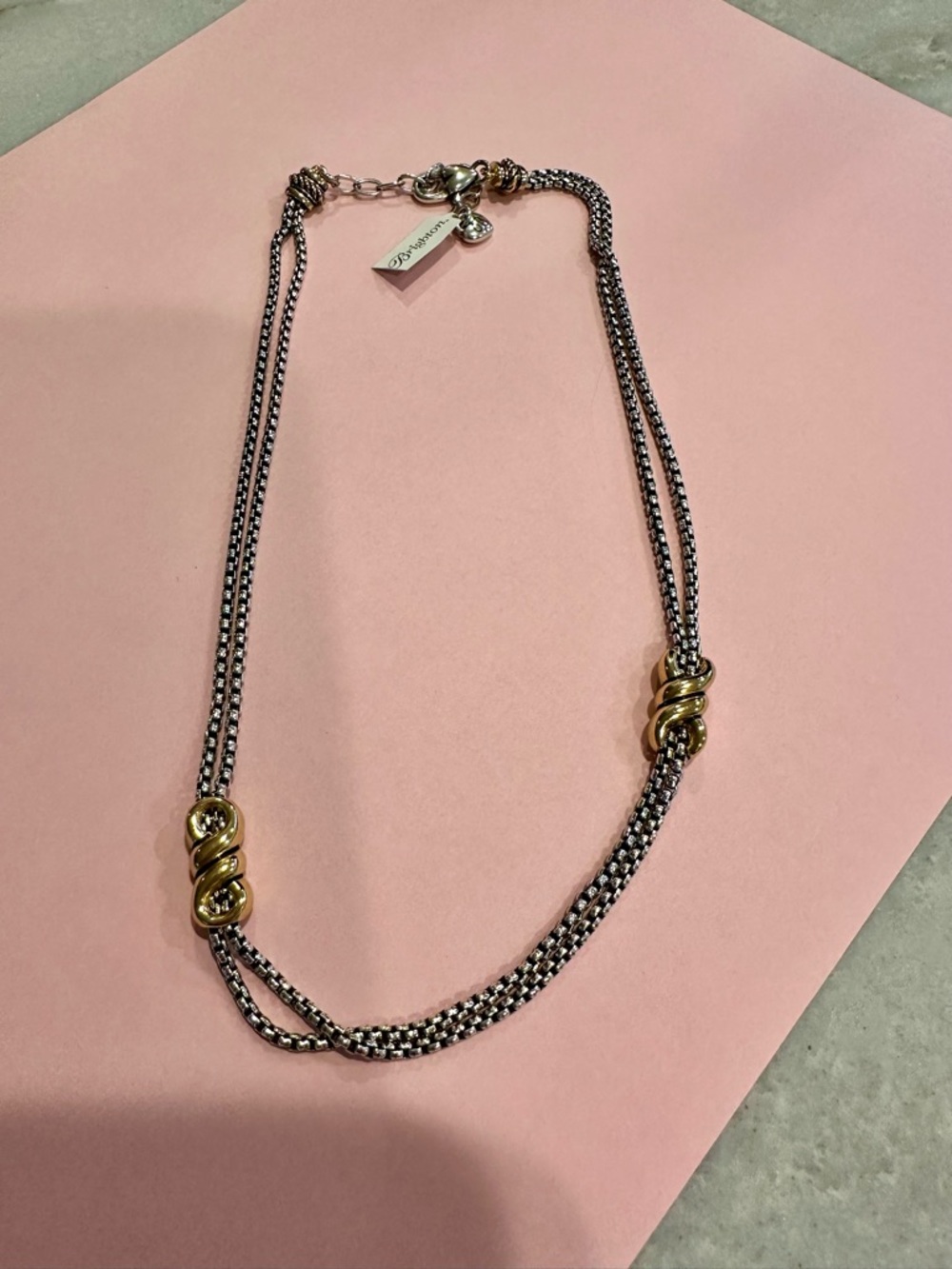 Brighton Interlock Twist Two-Tone Silver and Gold Knot Layered Necklace. - Picture 7 of 7